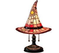 Halloween Stained Glass Witch Hat Table Lamp | Vintage LED Desk Light with On/Off Switch | Gothic Home Decor for Fall, Bar, Cafe(Colorful 3,18cm/7in)