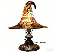 Halloween Stained Glass Witch Hat Table Lamp | Vintage LED Desk Light with On/Off Switch | Gothic Home Decor for Fall, Bar, Cafe(Colorful,18cm/7in)
