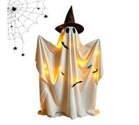 Halloween Standing Ghost - Silk String Lights Yard, 59 Inch Remote Control | Hat Bat Motif, Patio Path Walkway Lawn Driveway, AA Battery Powered, Creepy Ambiance Decor