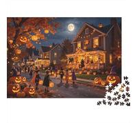 Halloween Street Jigsaw Puzzles 1000 Pieces Recycled Material Jack-o'-Lantern Adulte Jigsaws Developing Boy & Girl‘s Intelligence Parent Child Game Activity 52x38cm/1000pcs