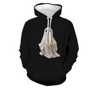 Halloween Sweat Capuche Homme Petit à pour Hommes ou Femmes, Sweat-Shirt Polaire Graphique 3D, nouveauté, Cool, drôle, avec Poches, 2025 Bouton Cardigan Long(Grey,L)