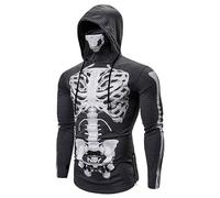 Halloween Sweat Capuche Zippé Cool Automne et Hiver Nouveau t-Shirt élastique Hommes à Manches Longues Ut Sweats pour Homme(Grey,XXL)