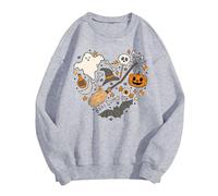 Halloween Sweat Femmes Rouge Sweat-Shirt sans Capuche pour Femme, Halloween, Petite Citrouille, sorcière, Chauve-Souris, imprimé(Light Gris,XL)