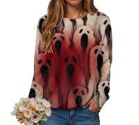 Halloween Sweatshirt à col Rond et Manches Longues Sweat Femme sans Capuche en d'halloween Imprimé Blood éclaboussures Automne (Noir, S)