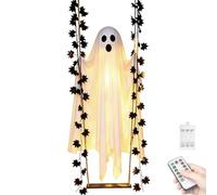 Halloween Swinging Ghost 70.8-Inch with String Lights and Remote Timer | 8 Lighting Modes, Fabric Sways in Breeze, Easy Rope Setup for Porch, Trees and Yard, Decorative Swing Only, Not a Toy or Seat