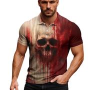 Halloween T-Shirt en Coton Noir Homme Chemise décontractée à col du Cou et Manches Raglan pour Homme, Motif, thème Halloween, Grande Taille, boutonné, imprimé Festif T-Shirts Pack(Rouge,6XL)