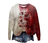 Halloween T-shirt Manches Longue Confort Pour Femme Pas Cher, Hauts Pullover Mode Imprimé Tête De Mort, Sweat Shirt T-Shirt Décontractées Fit Loose, Sweatshirt Vintage Blouse Confort Top Sweat Automne