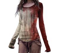 Halloween T-shirt Manches Longue Confort Pour Femme Pas Cher Hauts Pullover Mode Imprimé Tête De Mort Sweat Shirt T-Shirt Décontractées Fit Loose Sweatshirt Pull Hiver sans Capuche Sport Sweat-Shirt