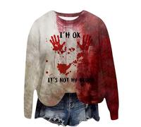 Halloween T-shirt Manches Longue Confort Pour Femme Pas Cher, Hauts Pullover Mode Imprimé Tête De Mort, Sweat Shirt T-Shirt Décontractées Fit Loose, Sweatshirt Vintage Blouse Confort Top Sweat Automne