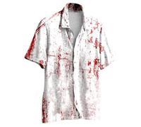Halloween T Shirt Pack Hommes Chemise à manches courtes pour hommes, boutonnage, Halloween, décontracté, imprimé complet, plage, vacances en plein air, printemps T-shirt Mode Homme(Blanc,XXL)