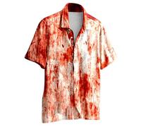 Halloween T Shirt Pack Hommes Chemise à manches courtes pour hommes, boutonnage, Halloween, décontracté, imprimé complet, plage, vacances en plein air, printemps T-shirt Mode Homme(Pastèque rouge,S)