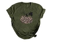 Halloween T-Shirts Surdimensionnés pour Femmes Grande Taille Citrouille d Automne Graphiques drôles à Manches Courtes Humour Belge(armée Verte,M)