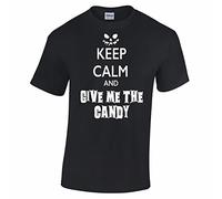 Halloween T T-Shirts à Manches Courtes Keep Calm and Give Me The Candy Slogan Carry on Parody(Large)