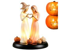 Halloween Table Lamp Halloween Ghost Sisters Figurine with Pumpkin Desk
