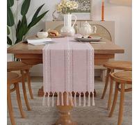 Halloween Table Runner, Chemin de Table Rose Tissu Coton Découpe avec Pompons pour la Fête, la Commode et la Salle à Manger 330X33cm