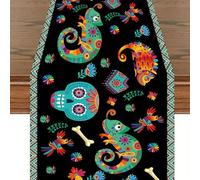 Halloween Table Runner, Skull Table Cloth Spooky Decor, 72.83 X 13.77 inches Sturdy Gothic Style Holiday Backdrop Tablecloth Cover for Home Stylists Photoshoot Centerpiece