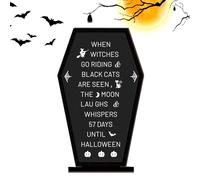 Halloween Table Sign, Desk Wooden Coffin Sign, 8.07x4.92x1.57 Inches, Festive Message Display, Rustic Horror Décor Piece for Farmhouse Living Room Bedroom Party Props Indoor Spooky Scenes