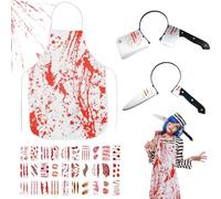 Halloween Tablier Sanglant avec Couteau Bandeau et Cicatrice Halloween Tatouages, Tablier de Sang Effrayant Unisexe, tablier de Boucher halloween pour Cosplay, Déguisements