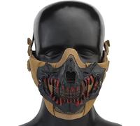 Halloween Tactique Pliable Maille Crâne Masque, Demi-Visage Crâne Horreur Masque Mascarade Cosplay, TAN01, 15.5 x 13.5 x 8.5 cm