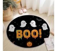 Halloween Tapis rond lavable pour Salon 100 cm, antidérapant, pour chambre à coucher, tapis doux à imprimé de Fantômes Toiles D'Araignée Dessins Animés pour chambre fille enfant, Noir Orange