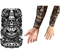 Halloween Tatouage citrouille Corbeau Crâne Tête de mort Effrayant Design Bras Temporaire, Couleur : Noir