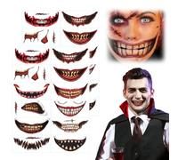 Halloween Tatouage Temporaire, 2025 Nouveaux tatouages de blessures et de squelettes facial pour Halloween, Autocollants de tatouages effrayants pour maquillage Halloween (24 pièces)