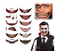 Halloween Tatouage Temporaire, 2025 Nouveaux tatouages de blessures et de squelettes facial pour Halloween, Autocollants de tatouages effrayants pour maquillage Halloween (12 pièces)