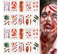 Halloween Tatouages Temporaires,20 Feuilles Tatouages de Cicatrices d'Halloween, Horreur Realiste Tatouage Temporaire Imperméable pour Halloween Zombie Party Cosplay