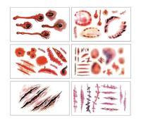 Halloween Tatouages Temporaires, 6 Feuilles Araignée et 6 Feuilles Cicatrices, Autocollants de Tatouage Zombie avec Accessoires Maquillage Adultes Effrayants et Sanglants Réalistes Décoration
