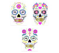 Halloween Tatouages Temporaires pour Enfant,Tatouages pour le Visage,Halloween Tatouages Faciaux,Crâne mort Floral Squelette Tatouages Ephémères,pour Enfants Deguisement Halloween Fête Cadeau,3pc