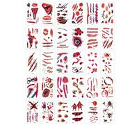 Halloween Tattoos Tattoos Blood Plasse saignement Scarpeur Halloween Tattoos Zombie Party Cosplay Costume, a l'air réel sur le visage et le corps, les décalcomanies Face Prank Zombies Party Supplies