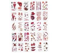Halloween Tattoos Tattoos Blood Wound Saiding Scarre pour le maquillage d'Halloween, le maquillage zombie, le costume de cosplay de fête, a l'air réel sur le visage et le corps, les décalcomanies Fac