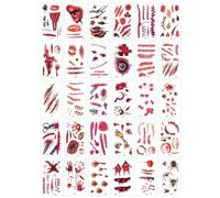 Halloween Tattoos Tattoos Blood Wound Saiding Scarre pour le maquillage d'Halloween, le maquillage zombie, le costume de cosplay de fête, a l'air réel sur le visage et le corps, les décalcomanies Fac