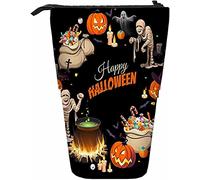Halloween Télescopique Crayon Papeterie Case Stylos Boîte De Rangement avec Fermeture Éclair pour Femmes Hommes Garçons Filles Happy Mummy Bonbons Potion Tombe Fantôme Citrouille Effrayant Fête Chauv