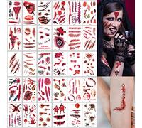 Halloween Temporaire Tatouages, 30 Feuilles 200+pcs fausse cicatrice, Halloween Zombie Scars Tatouages Autocollants avec Faux Scab Sang Spécial Accessoires De Maquillage du Corps Cosplay
