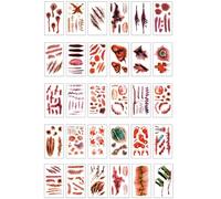 Halloween Temporary Tattoos, 30 Sheets Horror Stitch Scar Scab Zombie Makeup Tattoos Stickers, Realistic Bloody Fake Wound for Halloween Party