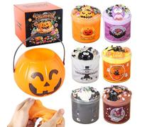 Halloween Themed Butter Slime, 6PC DIY Schleim Set mit Kürbiseimer für Mädchen & Jungen 8-12 Jahren, Slime Partygeschenke für Kinder, Sensorisches Spielzeug Schleim für Kinder