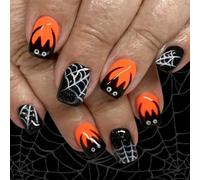 Halloween Tips Artificiels Black Cobweb PowderDesign Short Square Press Sur Tips 24 Pièces Facile Application French Manucure Press On Nail