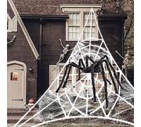 Halloween toile d'araignée Geante 5.4m, Fausse Grosse Araignée 200 cm, XXL Déco Halloween Horreur avec 20 Araignées 80 g d'araignée en coton, Effrayante Halloween Decoration Exterieur Intérieur