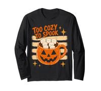 Halloween Too Cozy to Spook Retro Hot Cocoa Pumpkin Lover Manche Longue