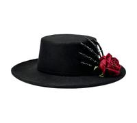 Halloween Top Hat - Faux Wool 57-60cm 22.44-23.62in, Black Gothic Design | Skeleton Hand And Red Rose Decorations | Voodoo Costume Hat, Dark Party Headwear | For Halloween Cosplay Masquerade And Event