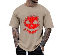 Halloween Top Noir Homme T-Shirt à Manches Courtes pour Homme, imprimé tête de Citrouille d Halloween, décontracté et Confortable, idéal Le Quotidien, Sport Les Loisirs. Pack(Kaki,M)