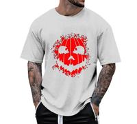 Halloween Top Noir Homme T-Shirt à Manches Courtes pour Homme, imprimé tête de Citrouille d Halloween, décontracté et Confortable, idéal Le Quotidien, Sport Les Loisirs. Pack(Light Gris,XXL)
