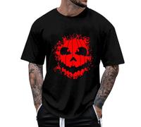 Halloween Top Noir Homme T-Shirt à Manches Courtes pour Homme, imprimé tête de Citrouille d Halloween, décontracté et Confortable, idéal Le Quotidien, Sport Les Loisirs. Pack(Le Noir,S)