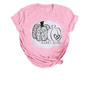 Halloween Top Soie Womens Fall Pumpkin T Shirts Funny Short Sleeve Graphic Casual Party Tees Tops Dentelle Sexy(Rose,M)
