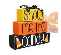 Halloween Tray Decorations, Wooden Block Candy Signs, Tiered Tray Displays, Festive Table Décor for Living Room, Shelf, Cabinet, Den, Bedroom, Bookshelf, 7.87x5.91x1.57 inches