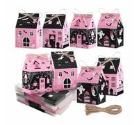 Halloween Treat Boxes - 12Pc Foldable Castle Houses | Party Goodie | 12-piece foldable paper treat boxes, cute castle house design for Halloween party snacks, cookies, goodies, and home, office,