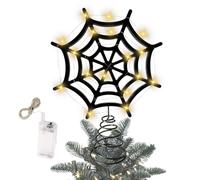 Halloween Tree Topper | LED Lights Spider Web Metal Spooky Black Topper