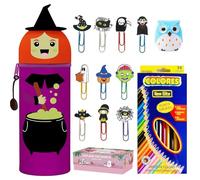 Halloween Trousse 2-in-1-Silicone Set, Kawaii Chauve-souris, Porte-Plume Étanche avec Fermeture Éclair, papeterie comprenant des crayons, taille-crayon,gommes,cadeaux/jouets parfaits pour enfants (18)