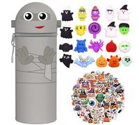 Halloween Trousse 2-in-1-Silicone Set, Kawaii Chauve-souris, Porte-Plume Étanche avec Fermeture Éclair, papeterie comprenant des crayons, taille-crayon,gommes,cadeaux/jouets parfaits pour enfants (7)